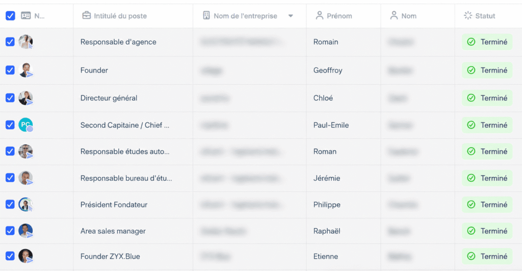 liste de contacts industriels de Théo Brun